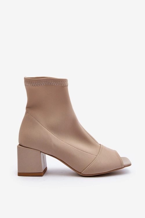 Zazoo 2876 Botki Damskie Na Obcasie Z Odkrytymi Noskami Beżowe