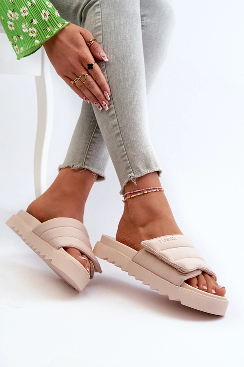 Damskie Klapki Na Platformie Big Star NN274773 Beżowe