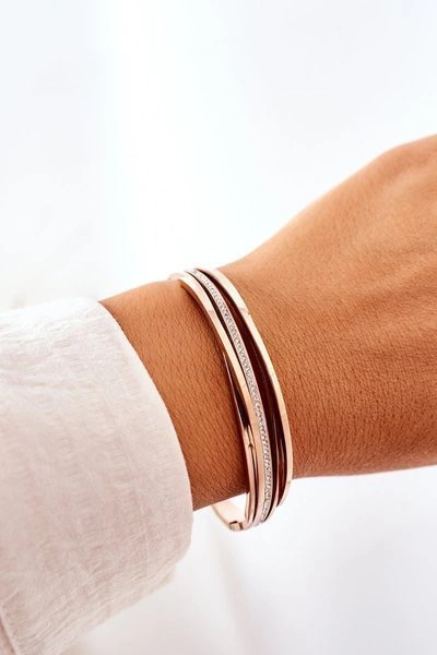 Bransoletka Stalowa Z Cyrkoniami Różowe Złoto