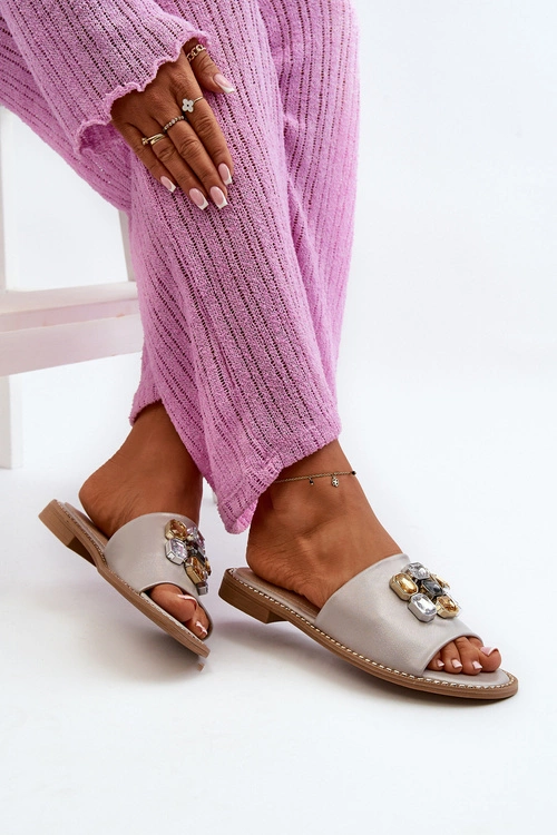 Klapki Damskie Z Ozdobami S.Barski KV27-031 Beżowe