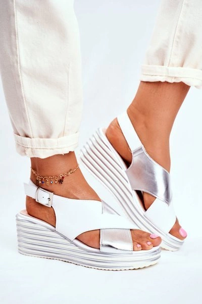 Sandały Damskie Na Koturnie Sergio Leone Białe SK328