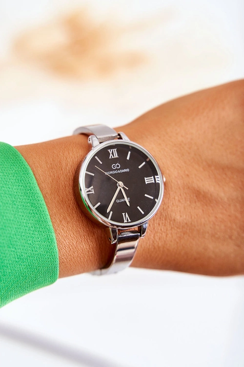 Zegarek Na Bransolecie Giorgio & Dario Z Czarną Tarczą Srebrny