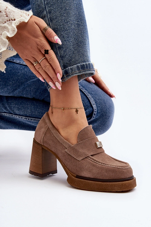 Zazoo 20169 Zamszowe Półbuty Na Obcasie Ciemnobeżowe