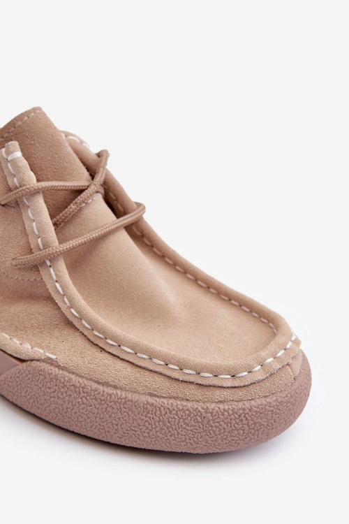 Zamszowe Półbuty Damskie Sergio Leone SP021 Beżowe