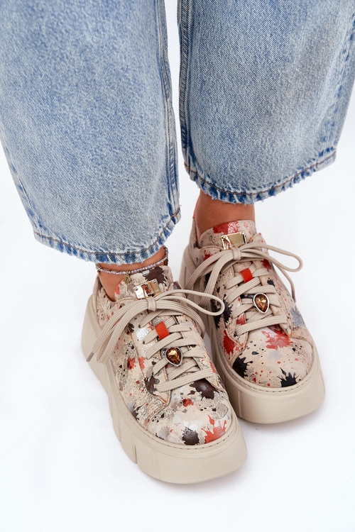 Skórzane Sneakersy Na Platformie Maciejka 06891-18 Beżowe