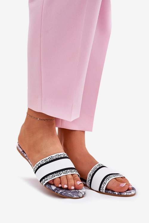 Wzorzyste Płaskie Klapki Damskie Białe Leysi