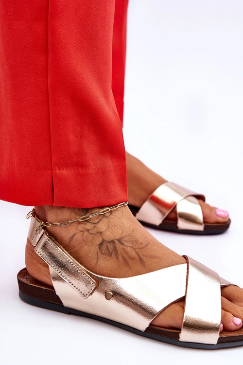 Zazoo 40141 Skórzane Sandały Na Rzep Złote