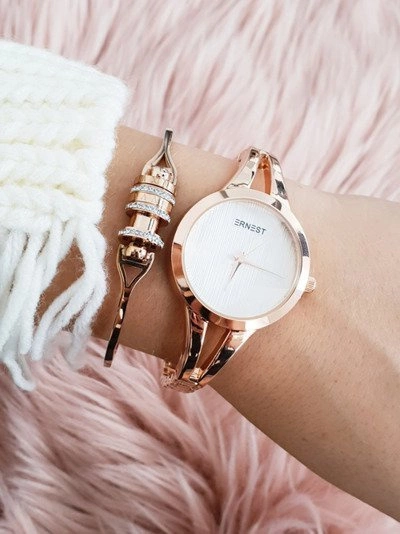 Ernest Damski Zegarek na Bransolecie Różowe Złoto Classy