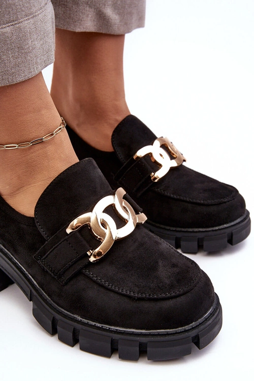 Zamszowe Półbuty Damskie Z Ozdobą Czarne Rullenes