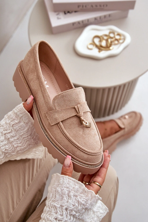 Damskie Mokasyny Eko Zamszowe Ze Zdobieniem Beżowe Verindalle