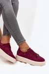Zamszowe Sneakersy Damskie Na Platformie Vinceza 79578 Bordowe