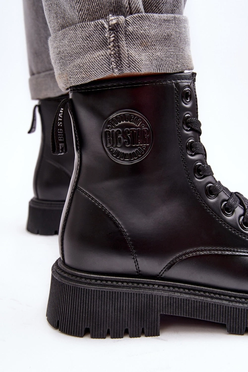 Botki Skórzane Sznurowane Czarne Big Star MM274375