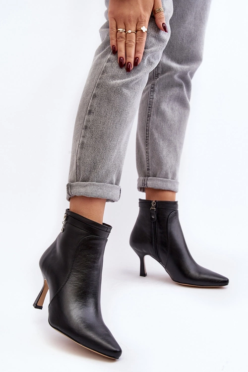 Skórzane Damskie Botki Na Szpilce Maciejka 06301-01 Czarne