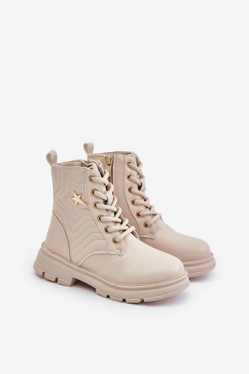 Ocieplane Botki Dziecięce Na Zamek Z Eko Skóry Beżowe Liotira