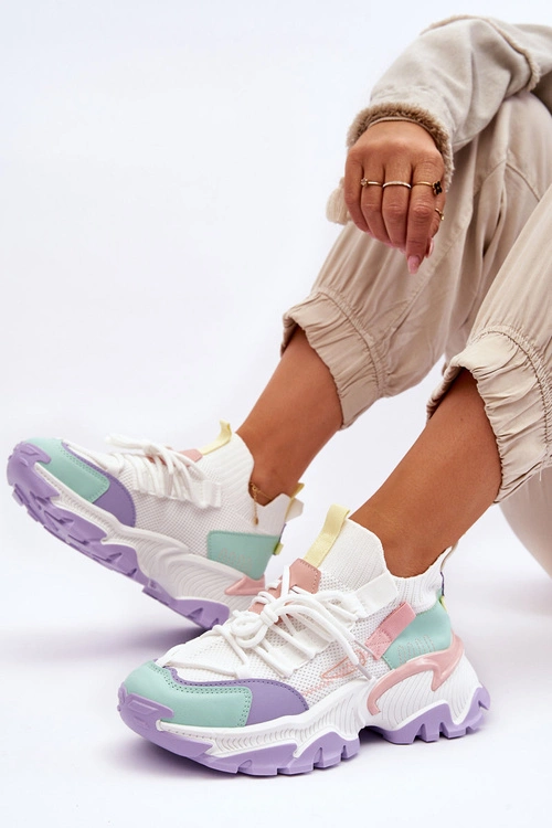 Damskie Sneakersy Skarpetkowe Wsuwane Biało-Fioletowe Keaton