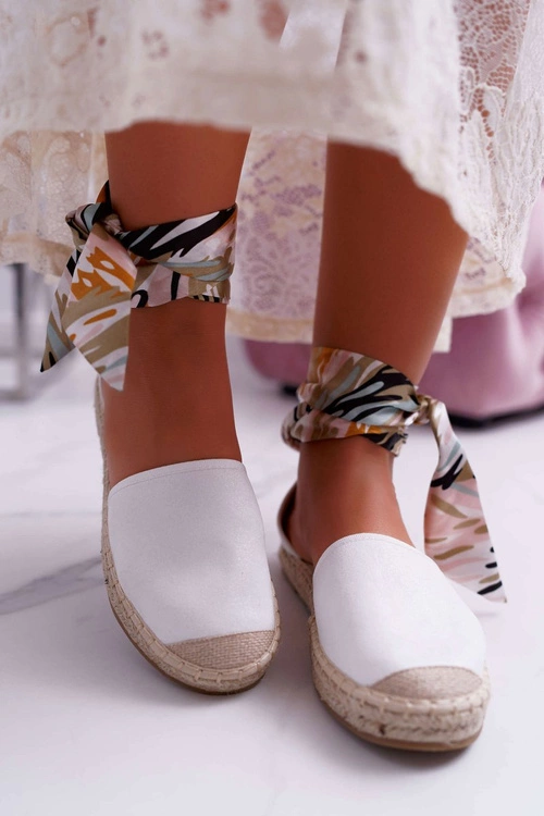 Espadryle Damskie Wiązane Wstążką Białe Mila
