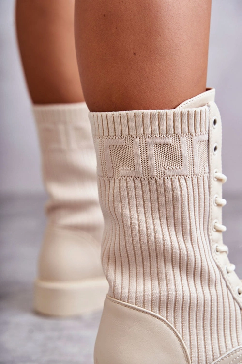 Damskie Botki Ze Skarpetą Na Płaskim Obcasie Beżowe Liam