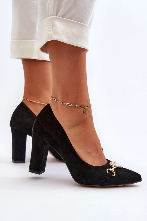 Zazoo 2453/OS Zamszowe Czółenka Na Słupku Z Sercem Czarne