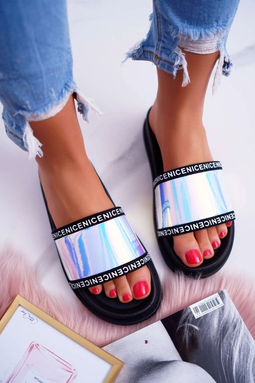 Damskie Klapki Czarne Opalizujące Nerdo