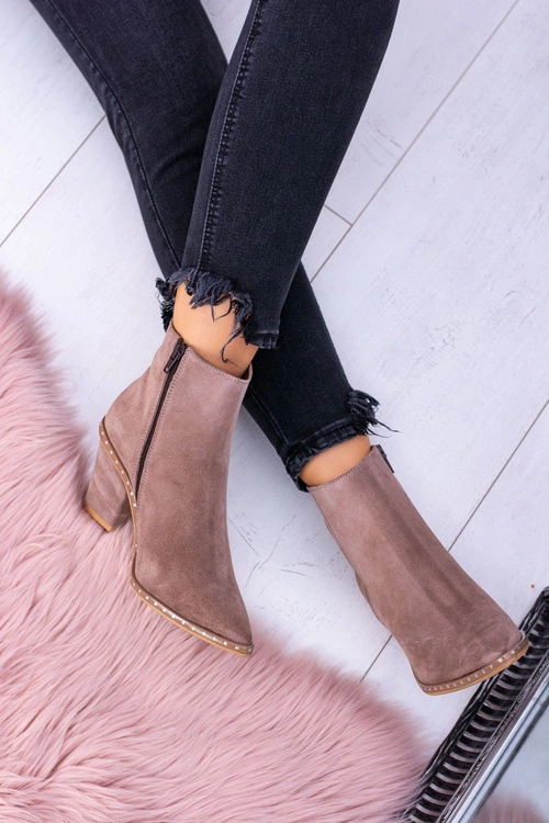 Skórzane Damskie Botki Beżowe Sonoma