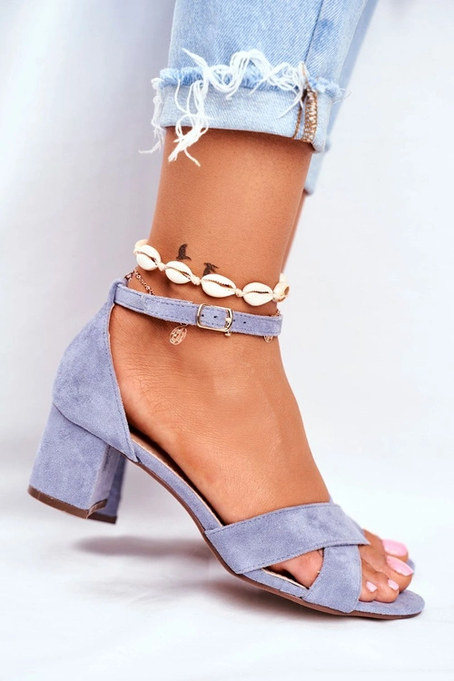 Zamszowe Sandałki na Słupku Niebieskie Nela