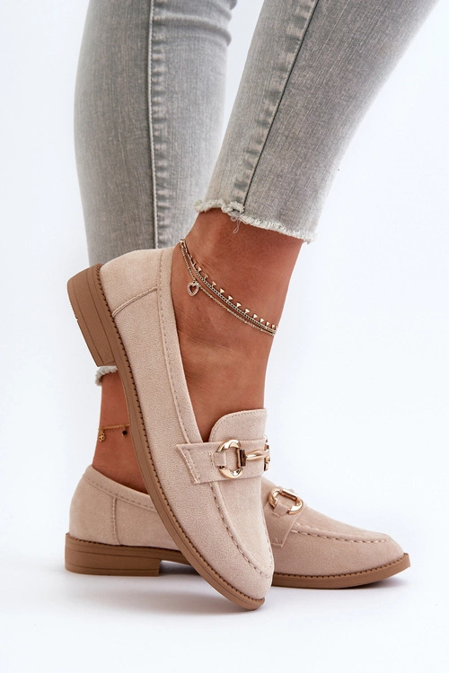 Mokasyny Damskie Na Płaskim Obcasie Z Ozdobą Beżowe Aviole