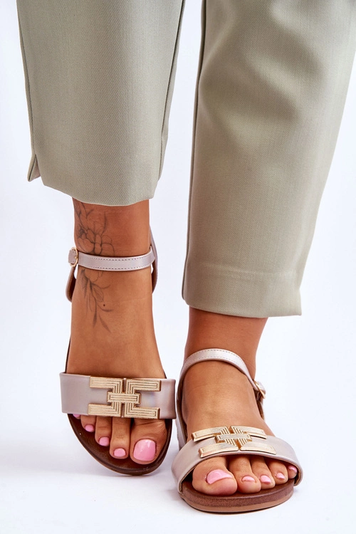 Damskie Skórzane Sandały S.Barski KV-5541-37 Beżowe