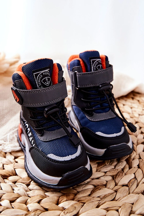 Ocieplane Botki Na Rzep Granatowo-Szare Darel