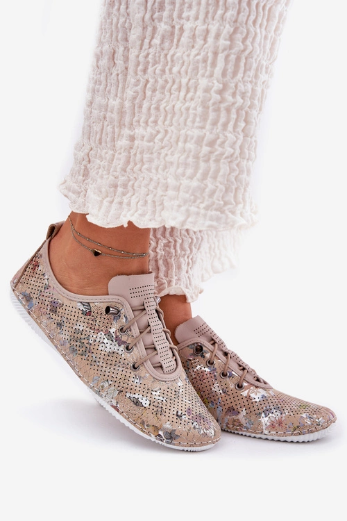 Półbuty Damskie Ze Skóry Naturalnej Wzorzyste Artiker 56C2689 Beżowe