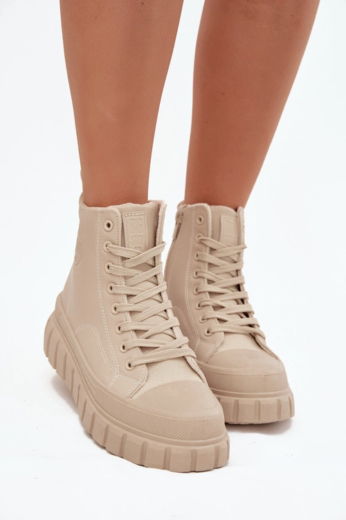 Ocieplane Trampki Damskie Na Platformie Z Eko Skóry Big Star SS274535 Beżowe