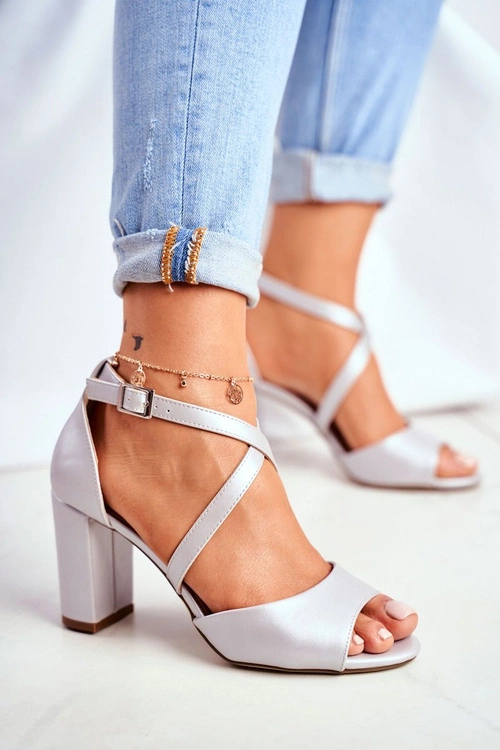 Sandały Damskie Na Słupku Sergio Leone Srebrna Perła SK865