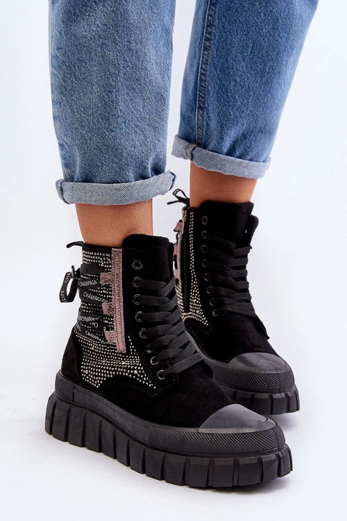 Wysokie Trampki Damskie Na Masywnej Platformie Czarne Wonise