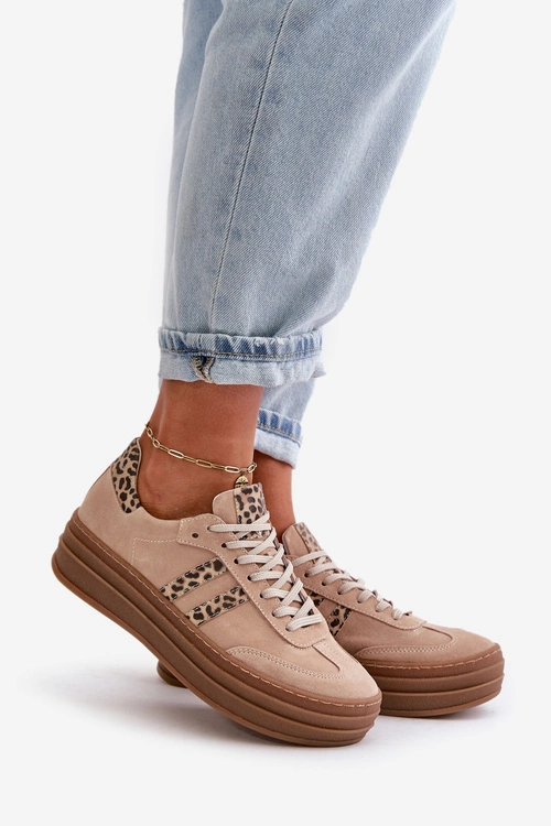 Zazoo N1068S4 Damskie Zamszowe Sneakersy Na Platformie Panterka Różowe