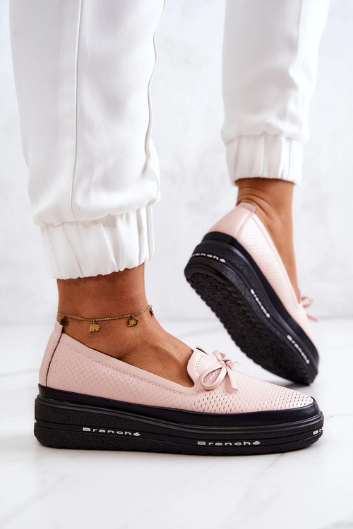 Damskie Skórzane Mokasyny Na Koturnie Różowe Cannes