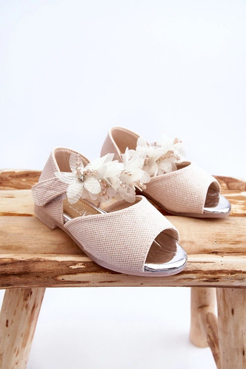 Dziecięce Sandały Na Rzep Z Kwiatami Beżowe Fiona