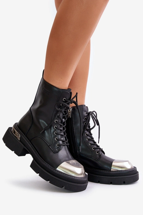 Ocieplane Workery Botki Damskie Ze Skóry Naturalnej Goe OO2N4119 Czarne