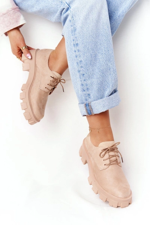 Damskie Zamszowe Półbuty Oxfordy Na Platformie Nude Imogen