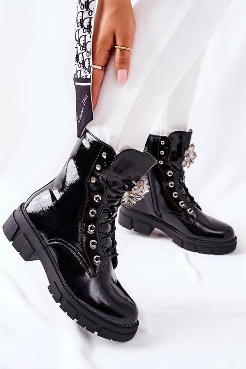 Botki Damskie Trapery Czarne Kryształy Tweten