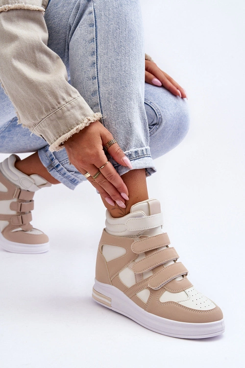 Damskie Wysokie Buty Sportowe Na Ukrytym Koturnie Beżowe Inari