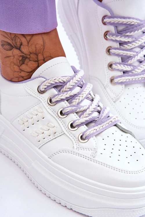 Modne Damskie Sneakersy Na Platformie Biało-Fioletowe Claribel