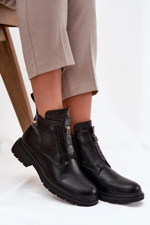 Ocieplane Botki Damskie Na Zamek Z Ozdobnym Detalem Czarne Roselle