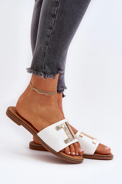 Klapki Damskie Z Ozdobą Białe Ollavia