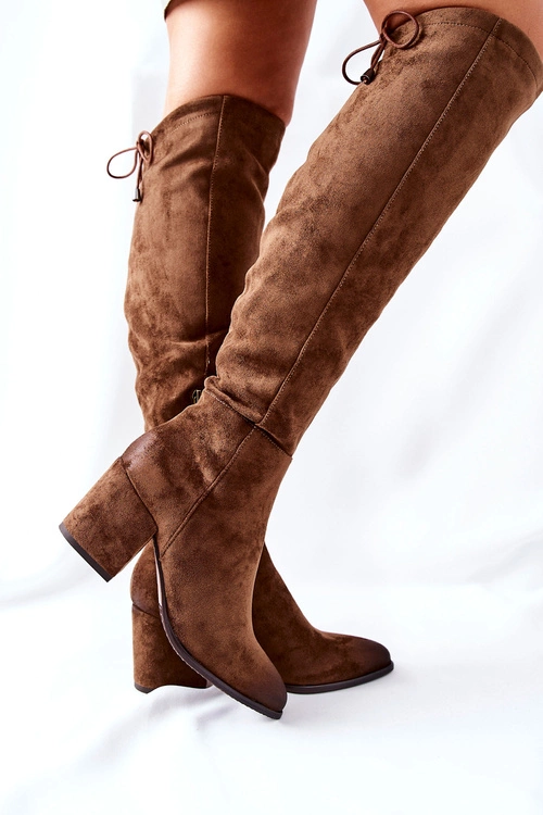 Kozaki Damskie Na Słupku Zamszowe Brązowe Corrig