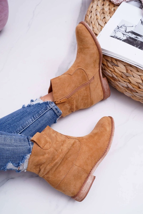 Damskie Botki Saszki Na Koturnie Camel Ellen