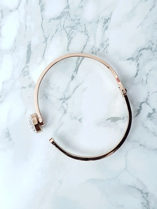 Damska Bransoleta Stalowa Kryształy Różowe Złoto Roxa