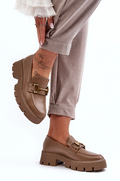 Damskie Półbuty Loafery Z Ozdobą Khaki Peuria