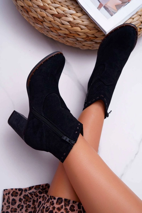 Botki Damskie Na Słupku Zamszowe Czarne Westema