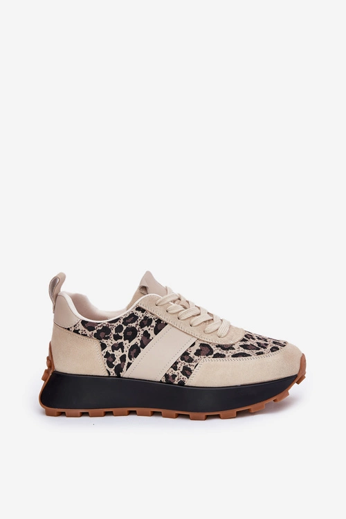 Zamszowe Sneakersy Damskie Na Platformie Panterka Vinceza 66793 Beżowe