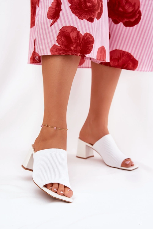 Klapki Damskie Na Obcasie Typu Słupek Białe Wenilan