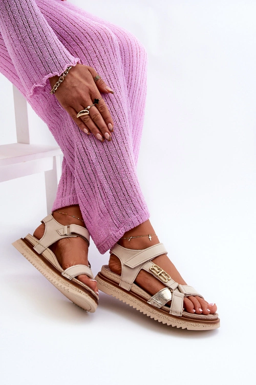 Zazoo 50103 Damskie Skórzane Sandały Na Platformie Beżowe